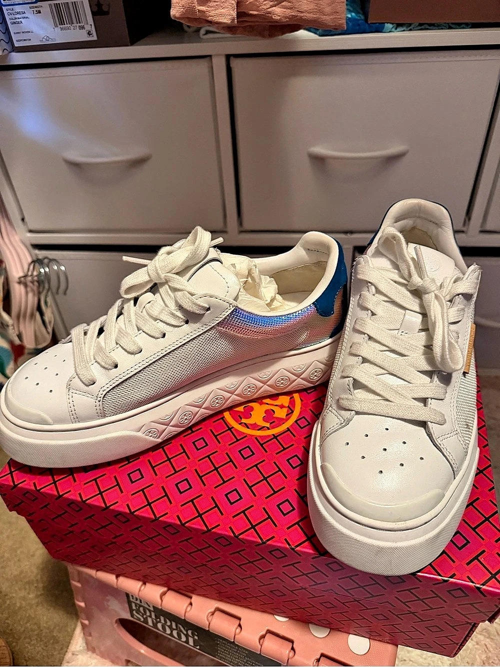 Tory Burch Good Luck Trainer Women's White & Pink Sneakers